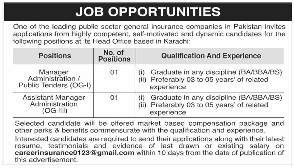 Jobs in Public Sector Organization Karachi